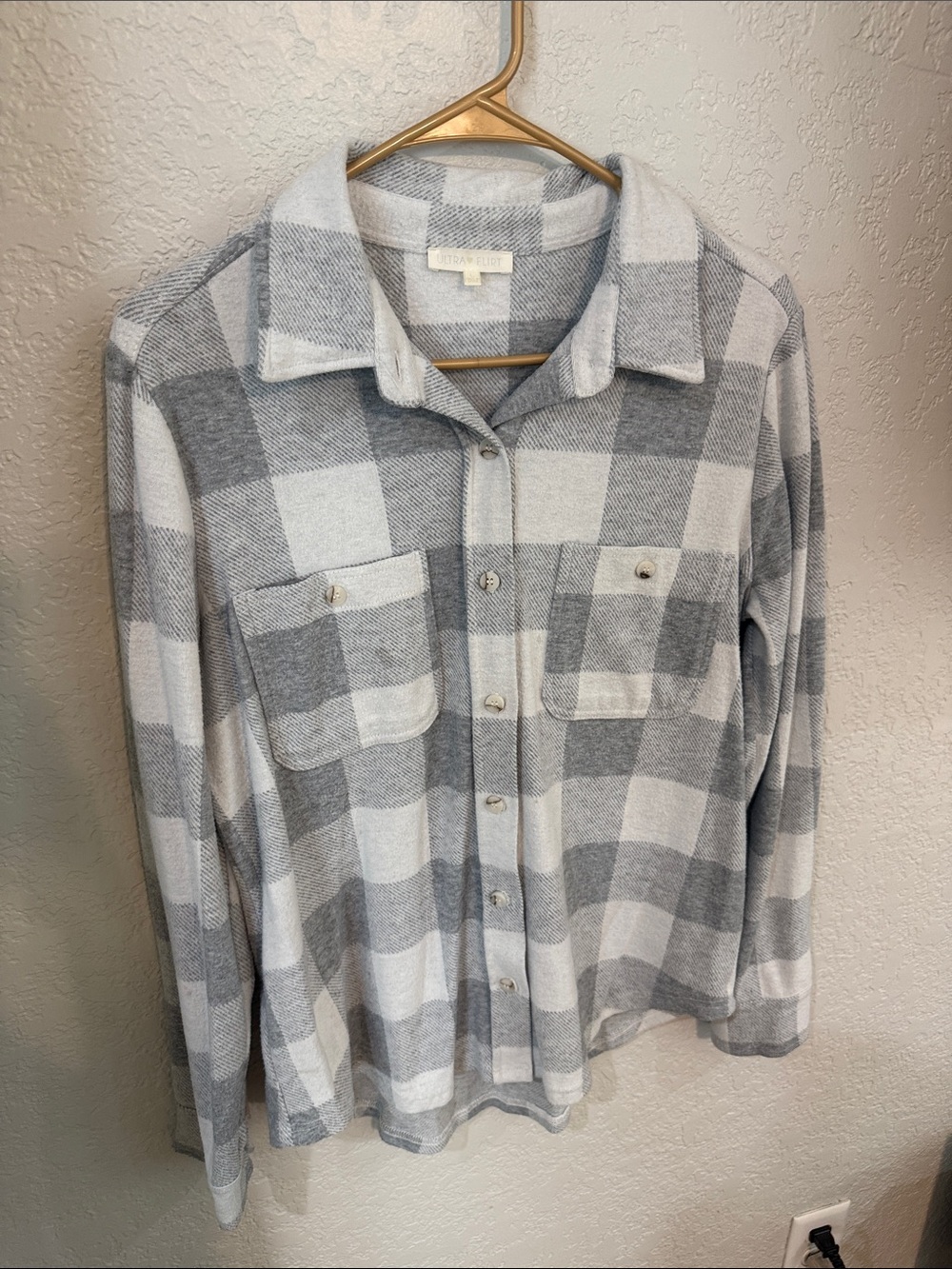 Heavyweight Gray & White Plaid Flannel Shirt